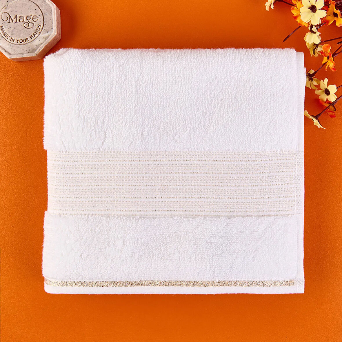 Soft Golden Star Blank Yüz Havlusu - Ekru - 50x90 cm