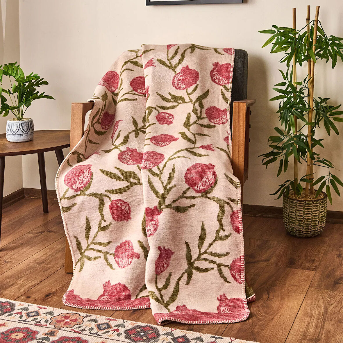 Soft Granate Pamuklu Tv Battaniyesi - Ekru / Kırmızı - 130x170 cm