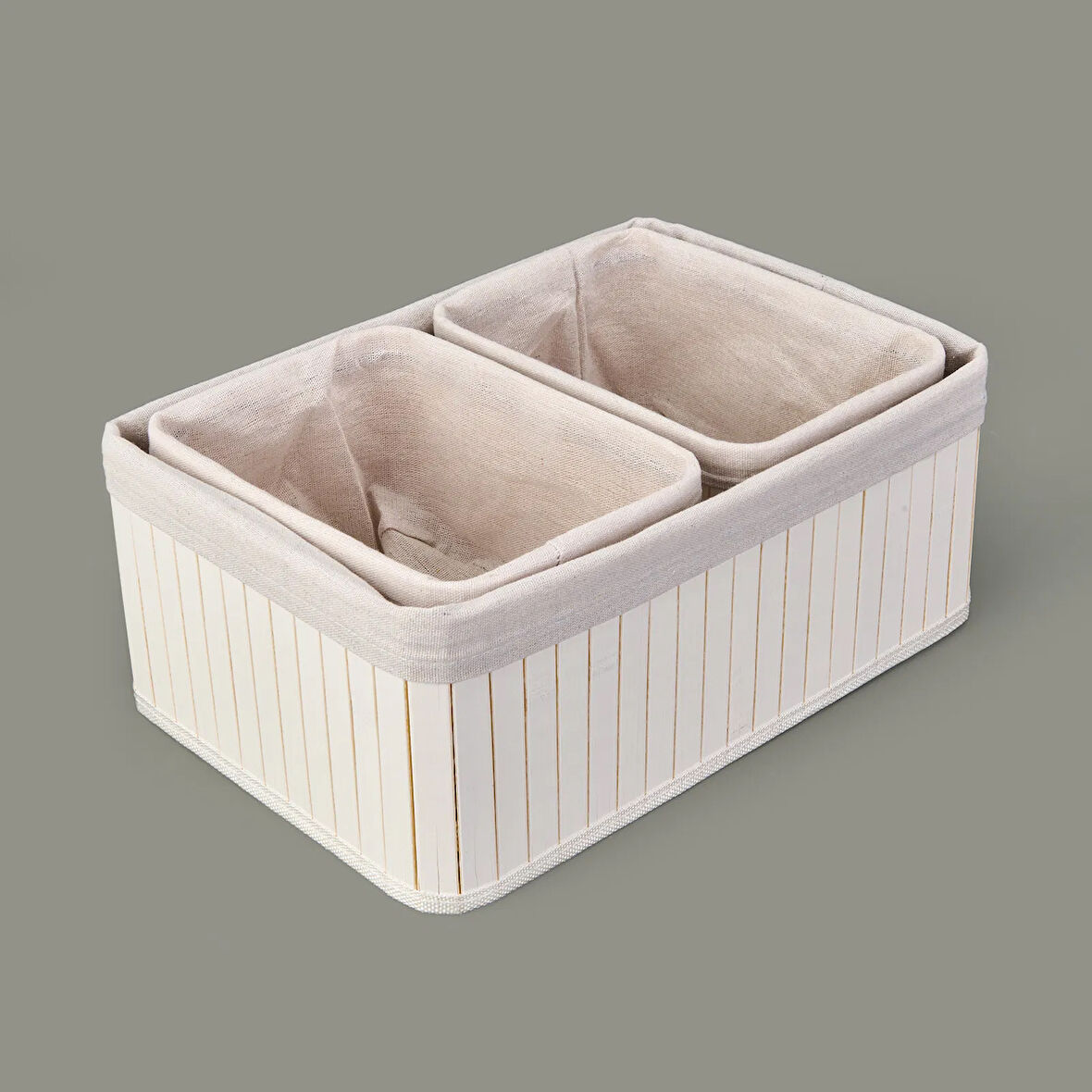 Living 3'lü Çok Amaçlı Dekoratif Sepet - Beyaz