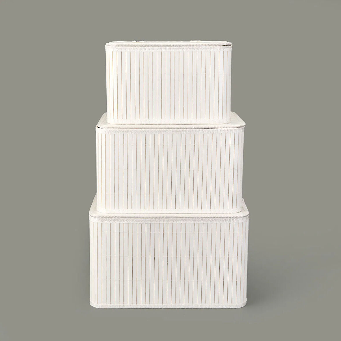 Living 3'lü Çok Amaçlı Kapaklı Dekoratif Sepet - Beyaz