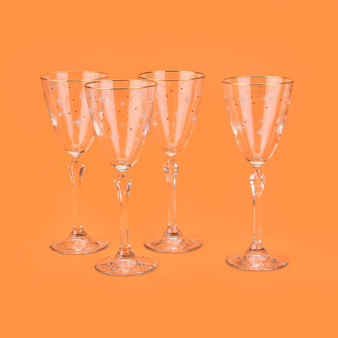 Star Altın Yaldızlı 4'lü Ayaklı Bardak Seti - Sarı / Şeffaf - 255 ml