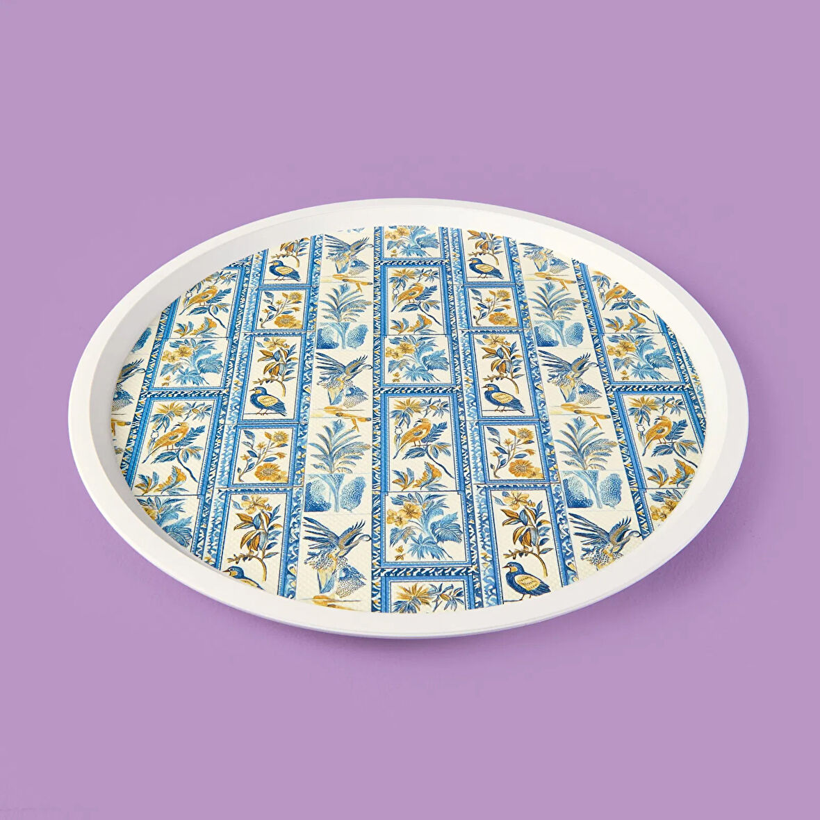 Kitchen Blue Toya Yuvarlak Tepsi - Renkli - 36x36 cm