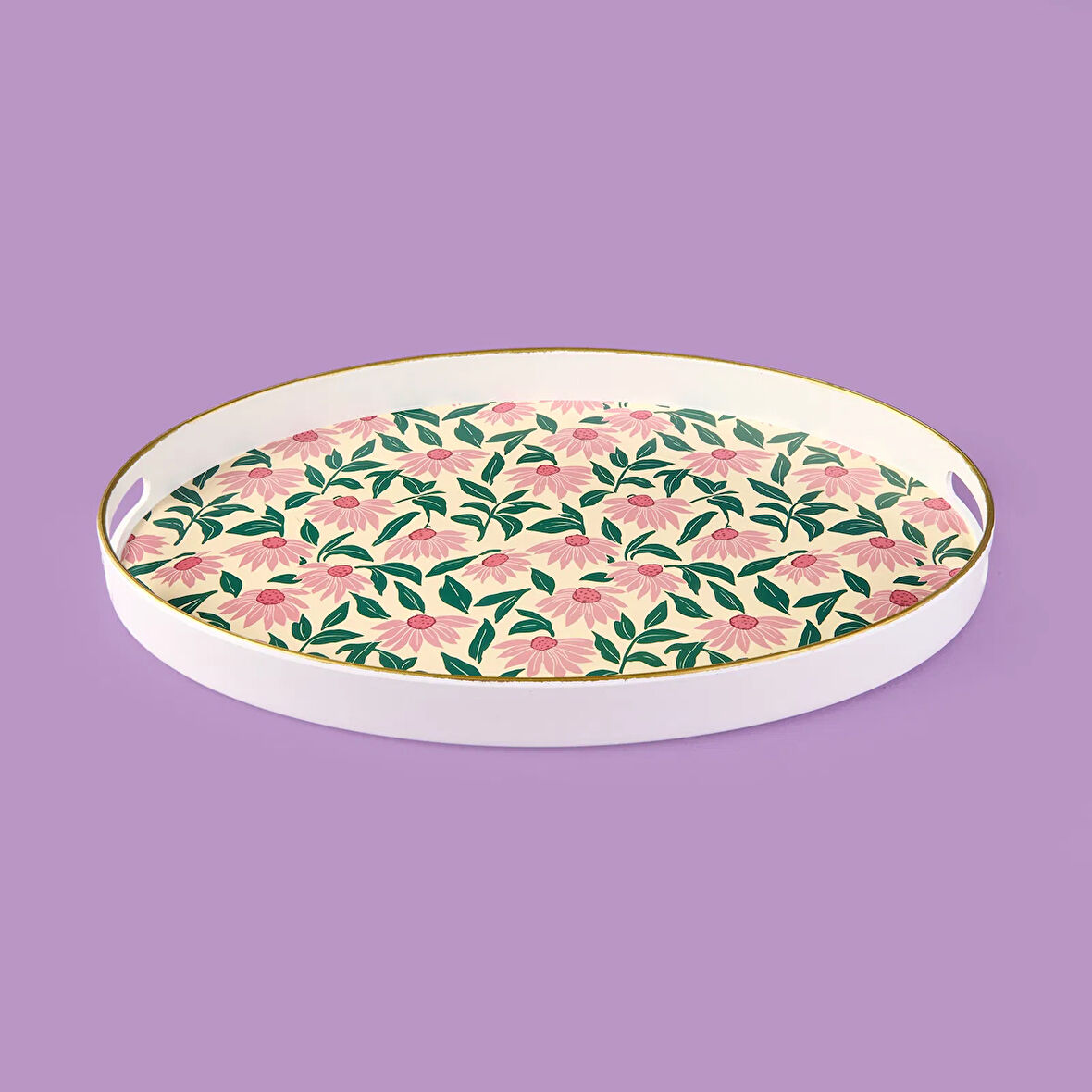 Kitchen Pink Flower Oval Tepsi - Renkli - 39 cm