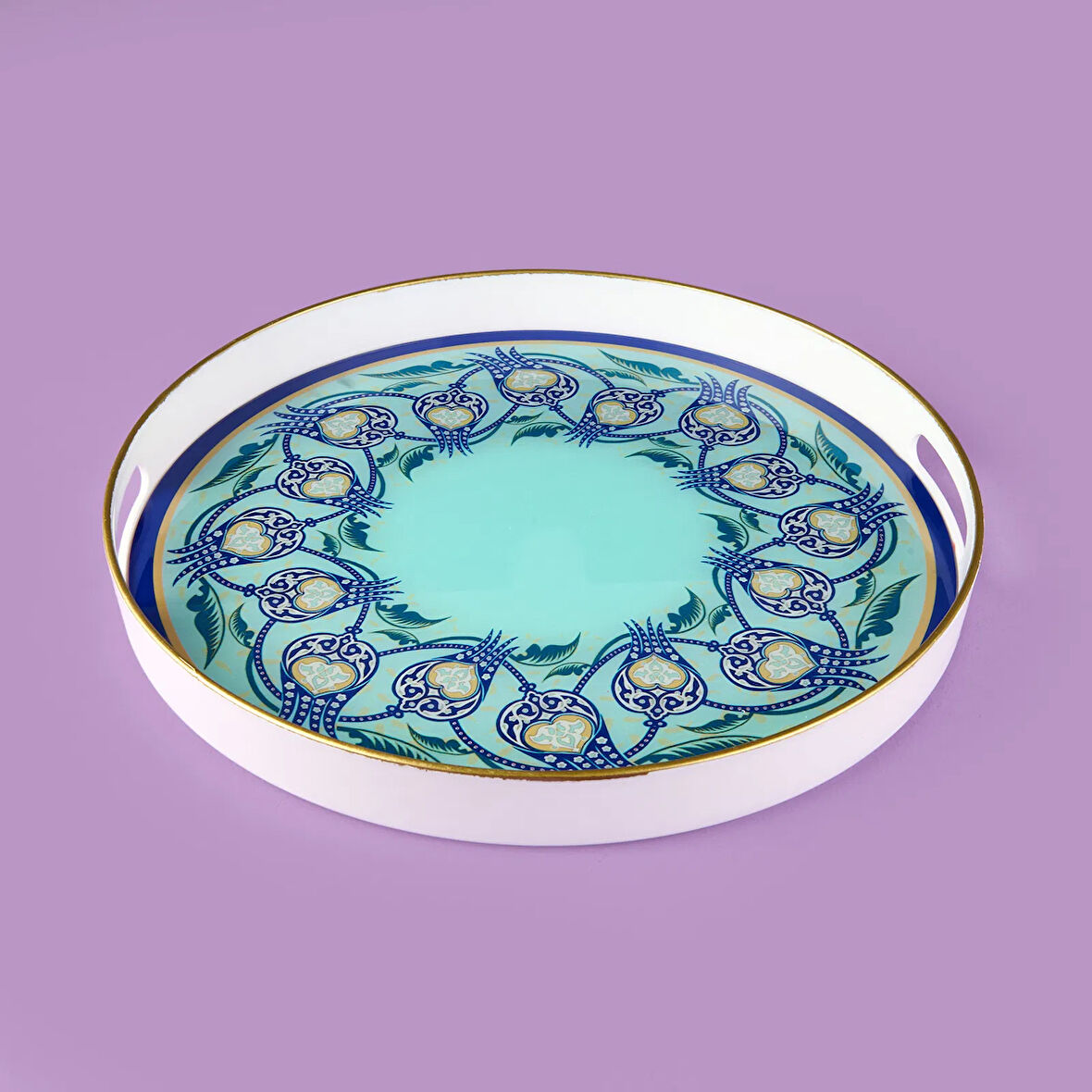 Kitchen Lale Camlı Yuvarlak Tepsi - Renkli - 35 cm