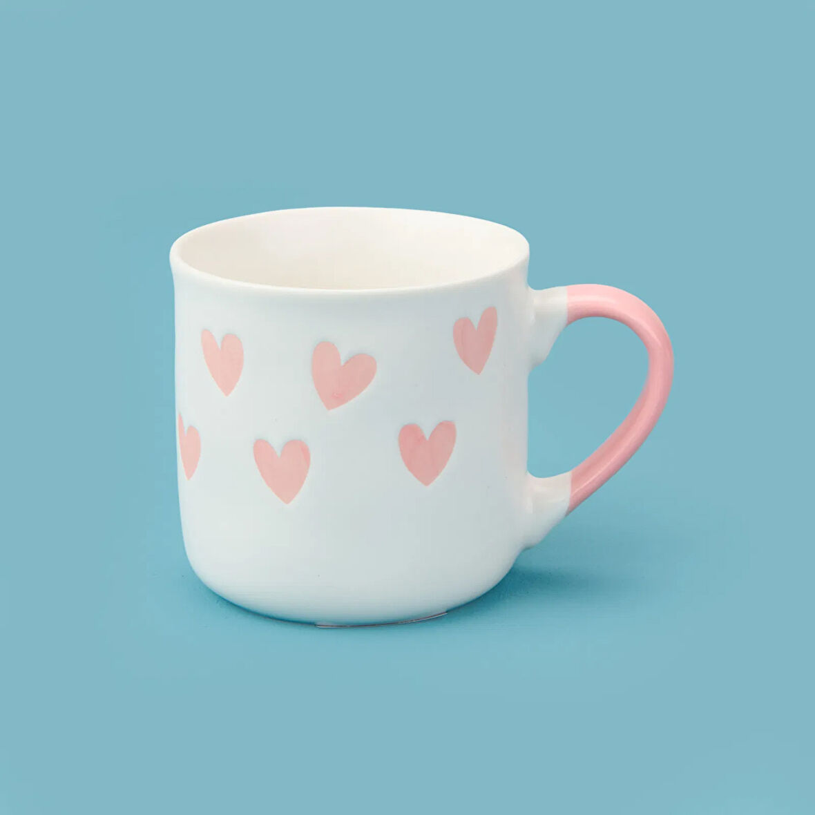 Houseware Kalp Desenli Porselen Kupa - Beyaz / Pembe - 320 ml