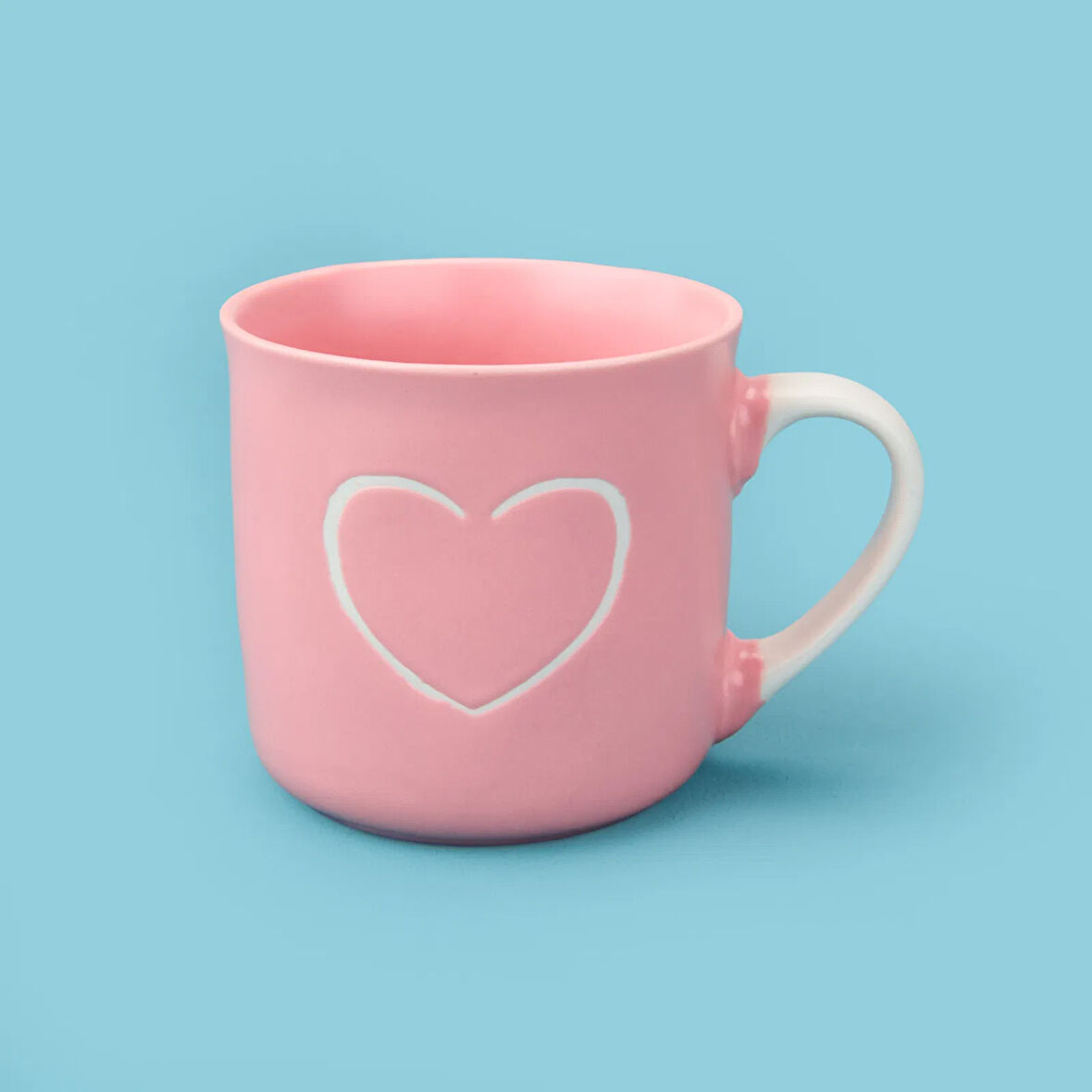Houseware Kalp Desenli Porselen Kupa - Pembe / Beyaz - 320 ml