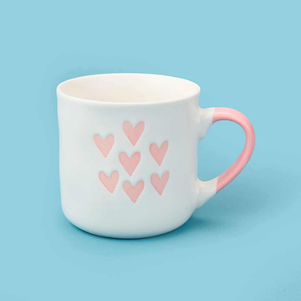 Houseware 7 Kalp Desenli Porselen Kupa - Beyaz / Pembe - 320 ml
