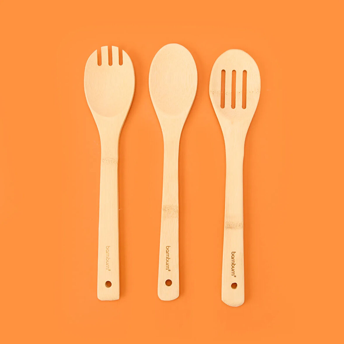 Ravili 3'lü Bambu Servis Seti - Açık Kahverengi