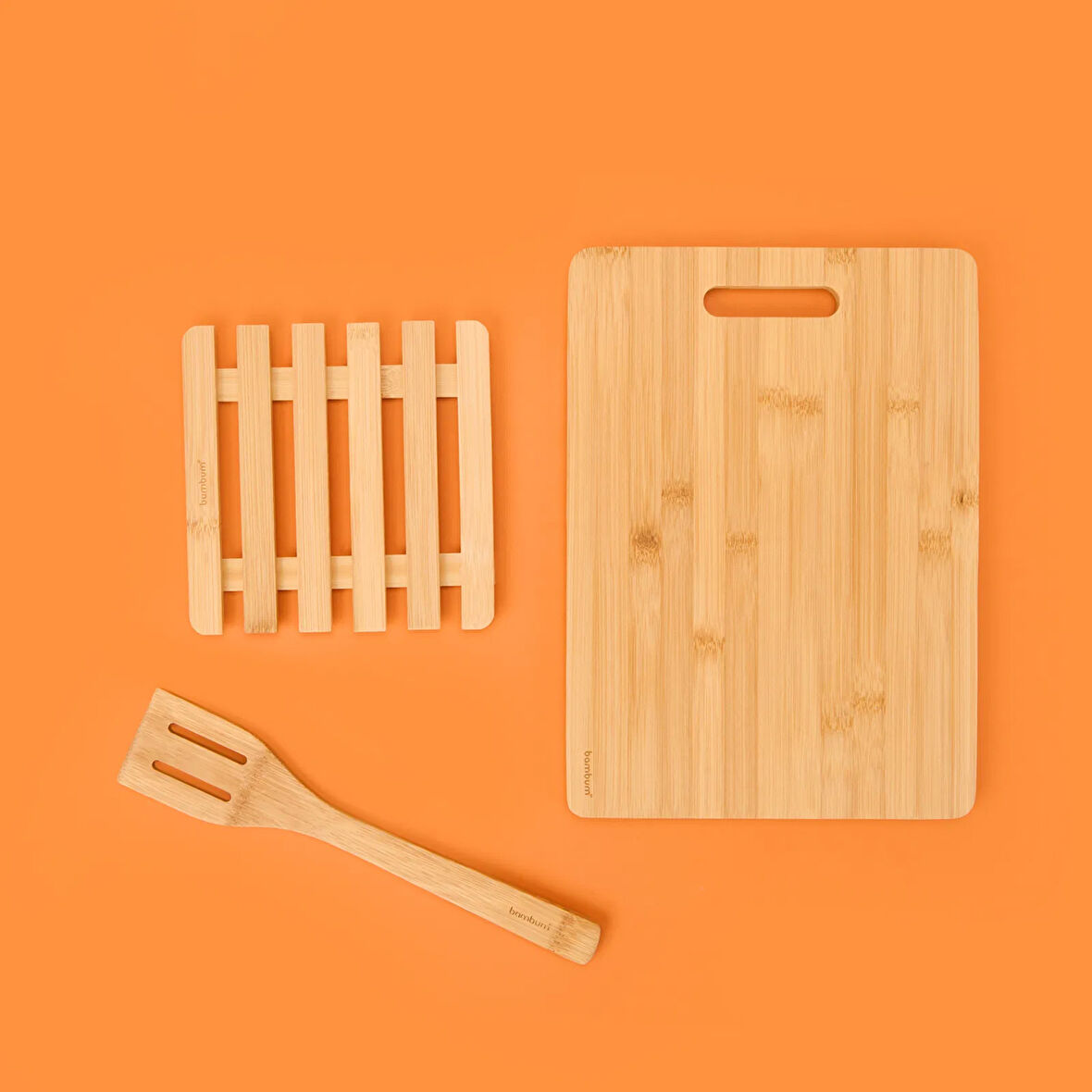 Reck 3 Parça Bambu Mutfak Seti - Açık Kahverengi