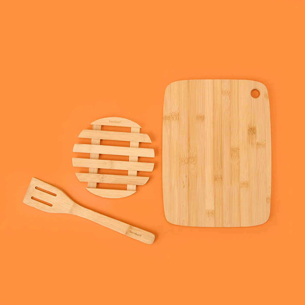 Circle 3 Parça Bambu Mutfak Seti - Açık Kahverengi