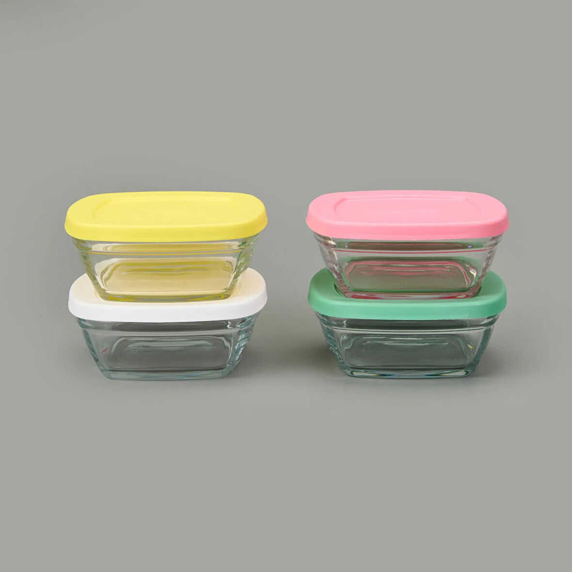 Glass 4 You 4'lü Kapaklı Cam Saklama Kabı - Renkli - 310 ml