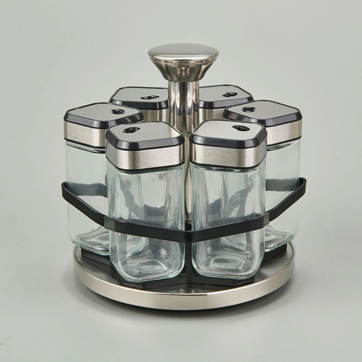 Döner Stantlı 6'lı Baharatlık - Şeffaf / Siyah - 100 ml