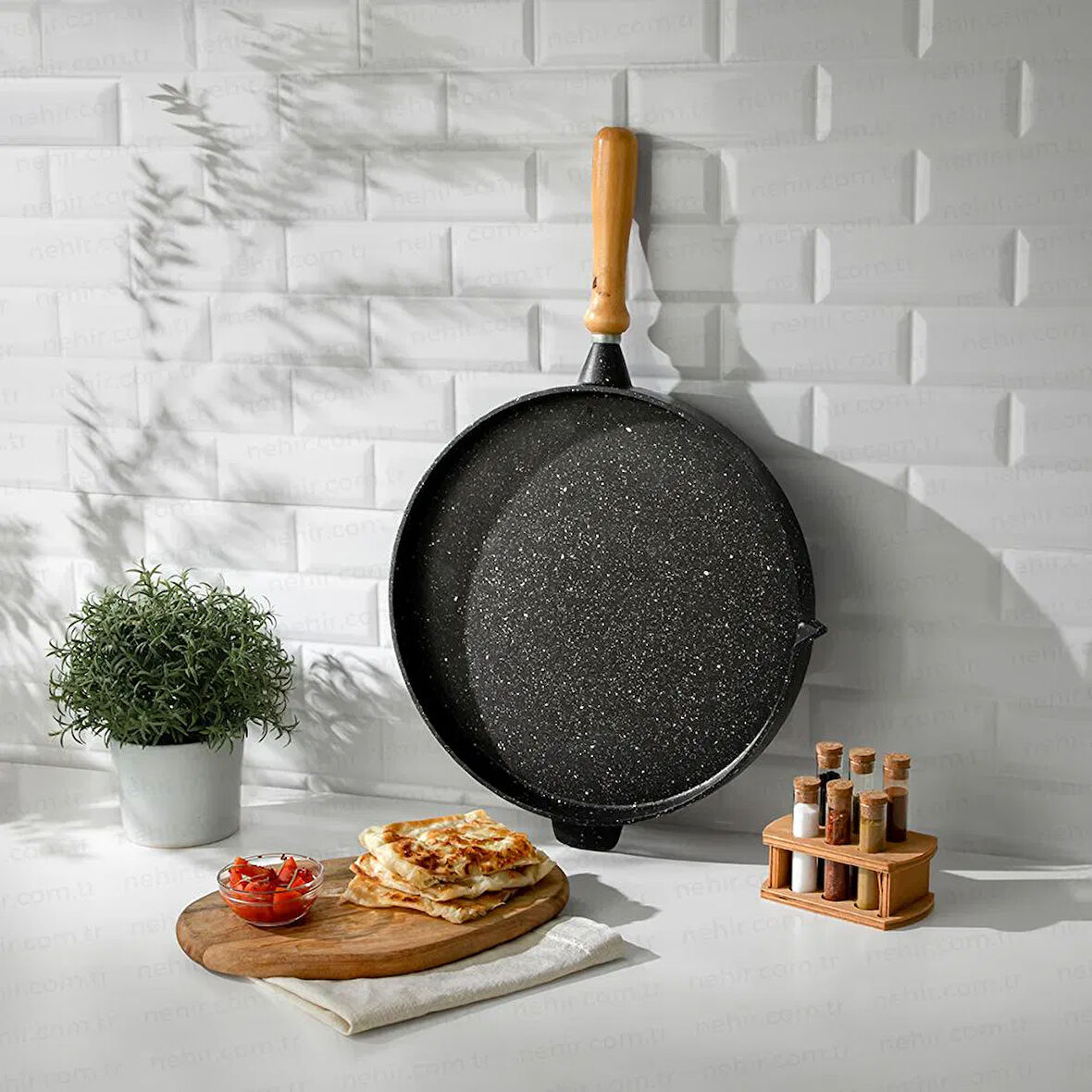 Alüminyum Döküm Gözleme Tavası - Siyah / Açık Kahverengi - 36 cm
