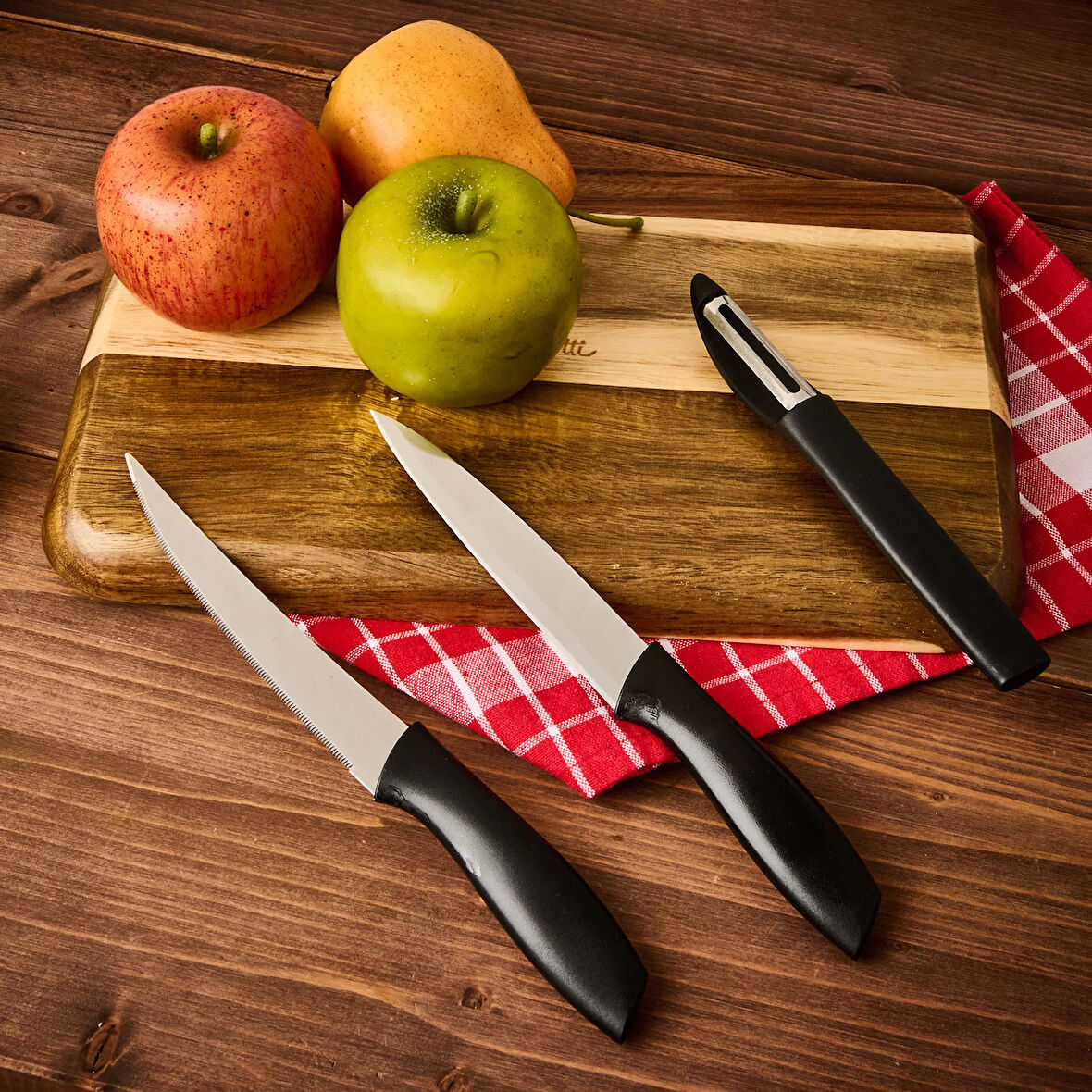 Kitchen Vakumlu 3'lü Çok Amaçlı Bıçak Seti - Siyah