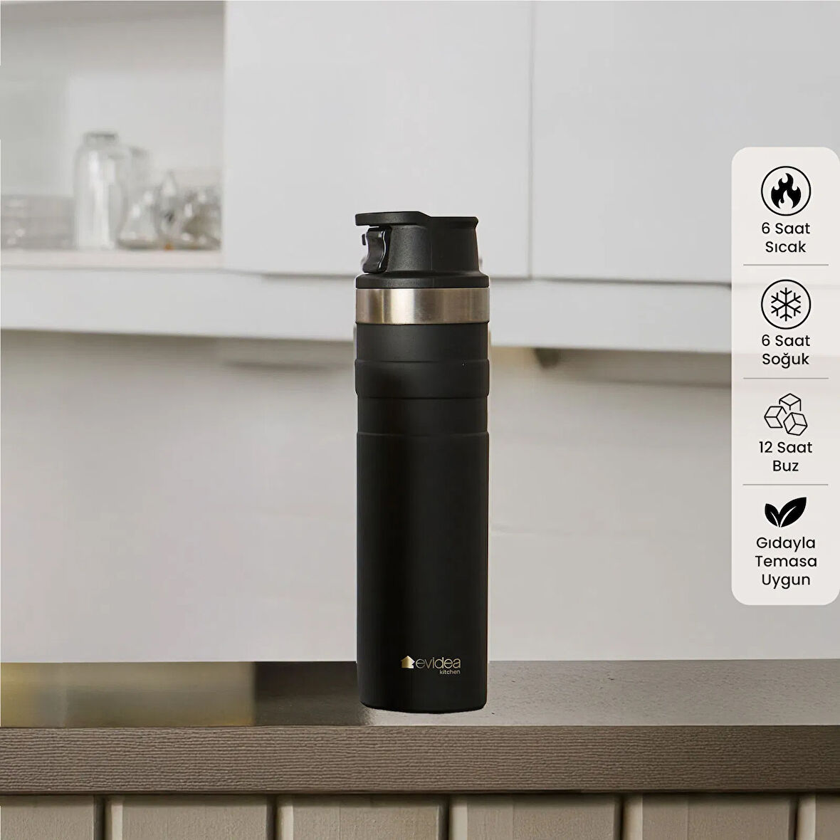 Kitchen Bireysel Termos - Siyah - 600 ml