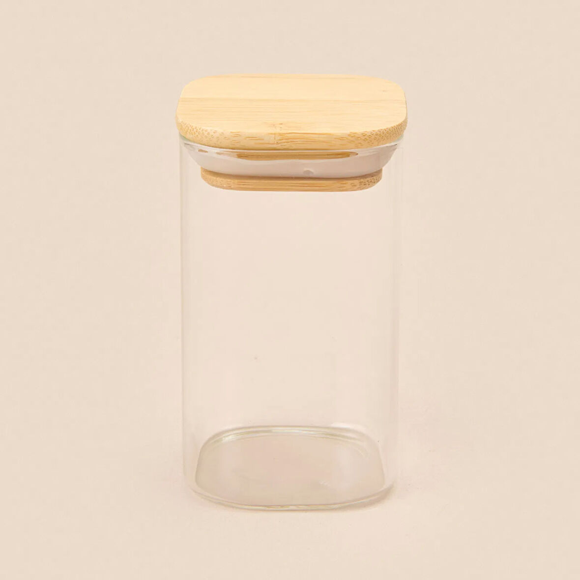 Kare Mantar Kapak Cam Kavanoz - Şeffaf / Açık Kahverengi - 210 ml