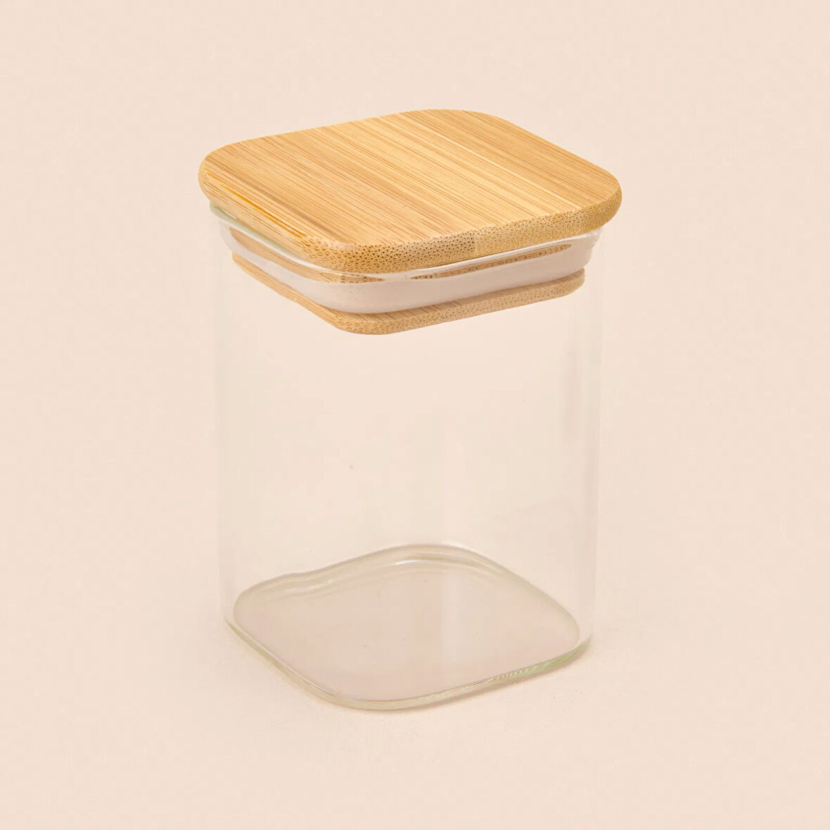 Kare Mantar Kapak Cam Kavanoz - Şeffaf / Açık Kahverengi - 150 ml