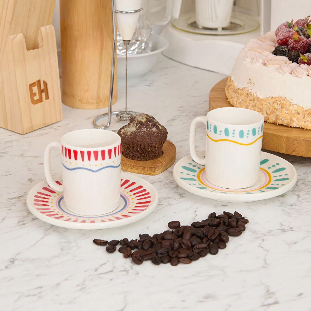 Kitchen Bon Appetit Amour 4 Parça Kahve Fincan Takımı - Renkli