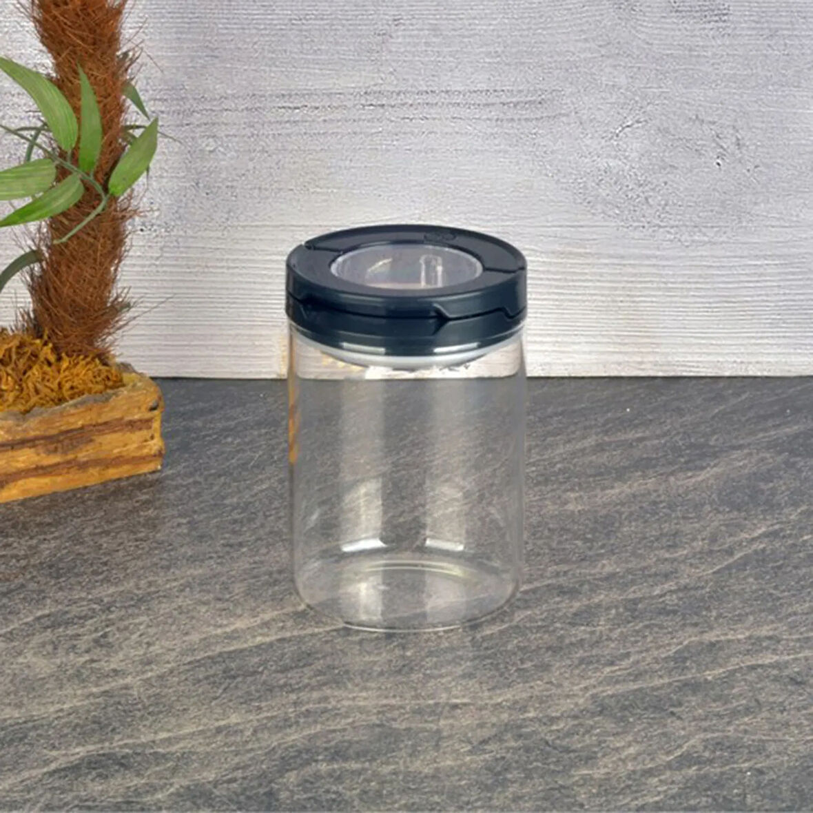 Vakumlu Cam Kavanoz - Şeffaf / Siyah - 400 ml