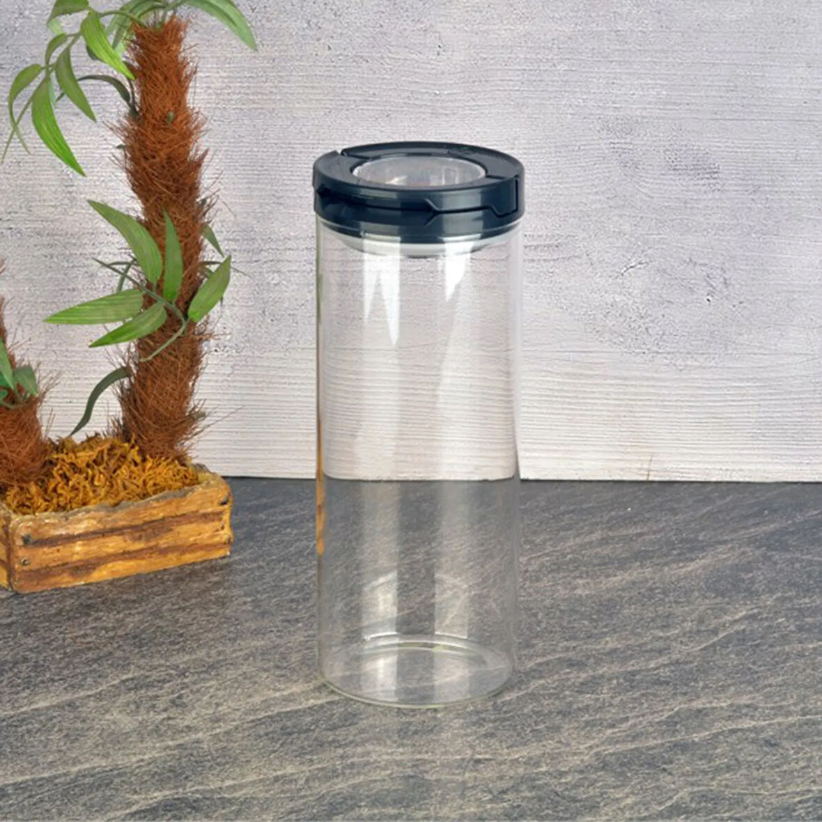 Vakumlu Cam Kavanoz - Şeffaf / Siyah - 800 ml