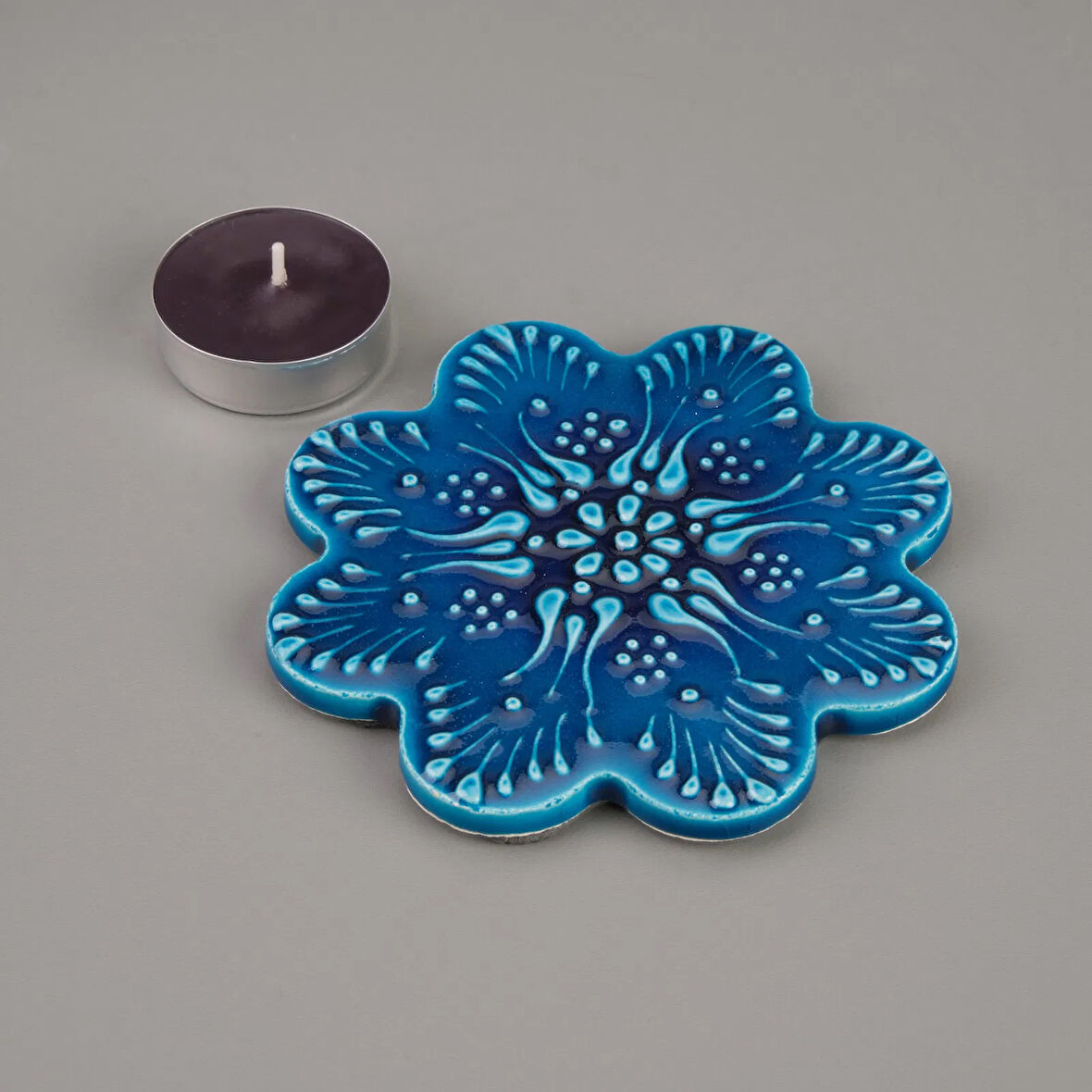 Çini Bardak Altlığı - Turkuaz - 11 cm