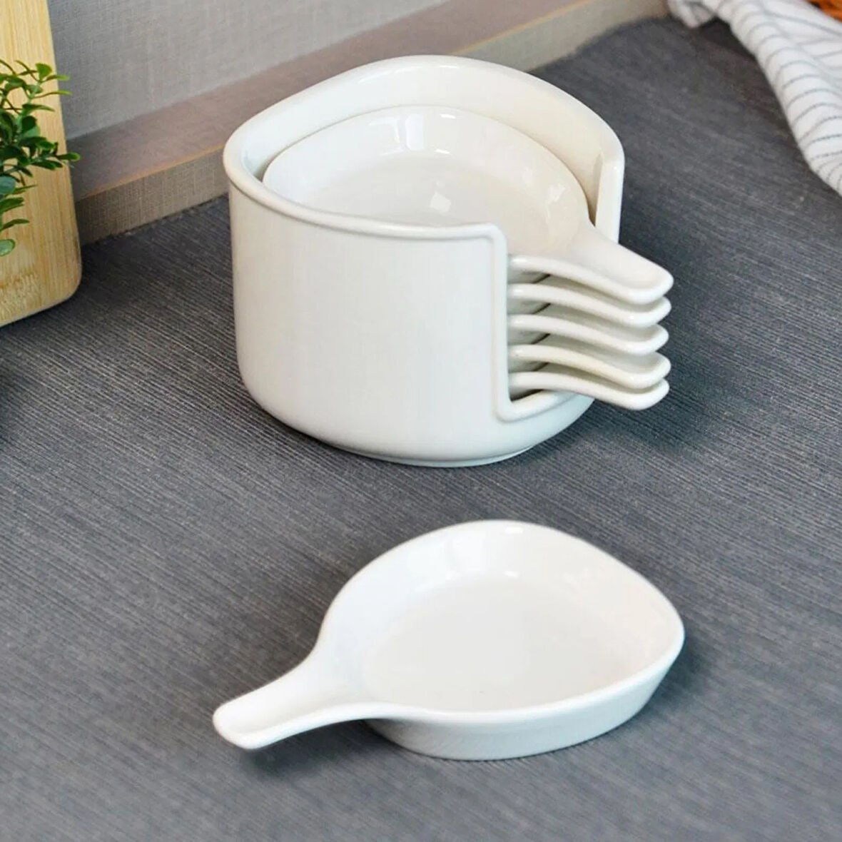 Ella 6'lı Köşeli Porselen Sosluk - Beyaz - 8 cm