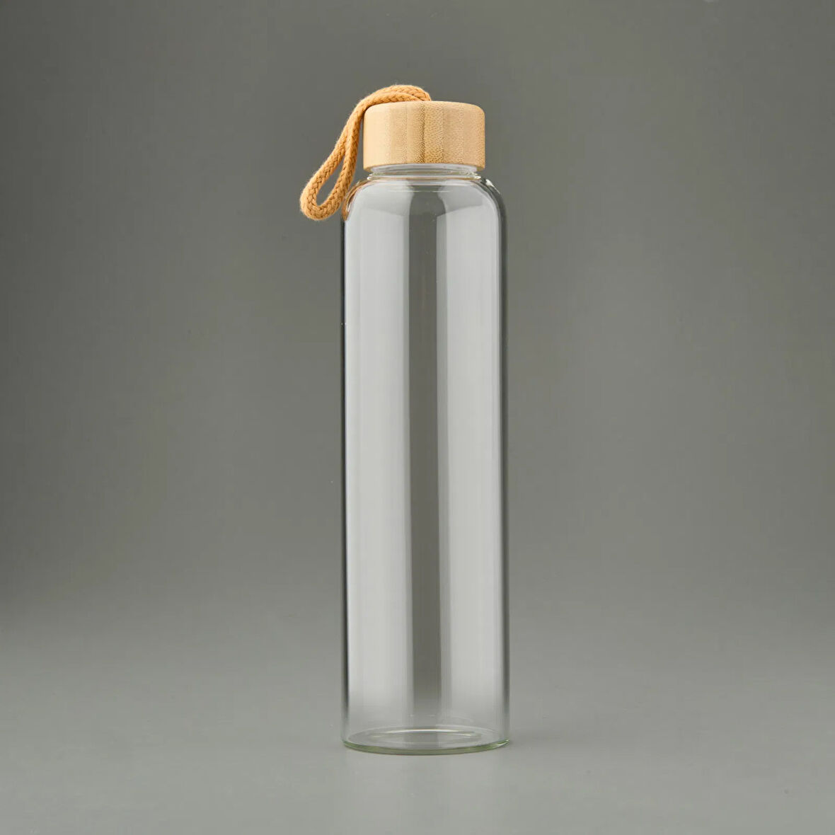 H2O Bambu Kapaklı Cam Matara - Şeffaf / Açık Kahverengi - 750 ml