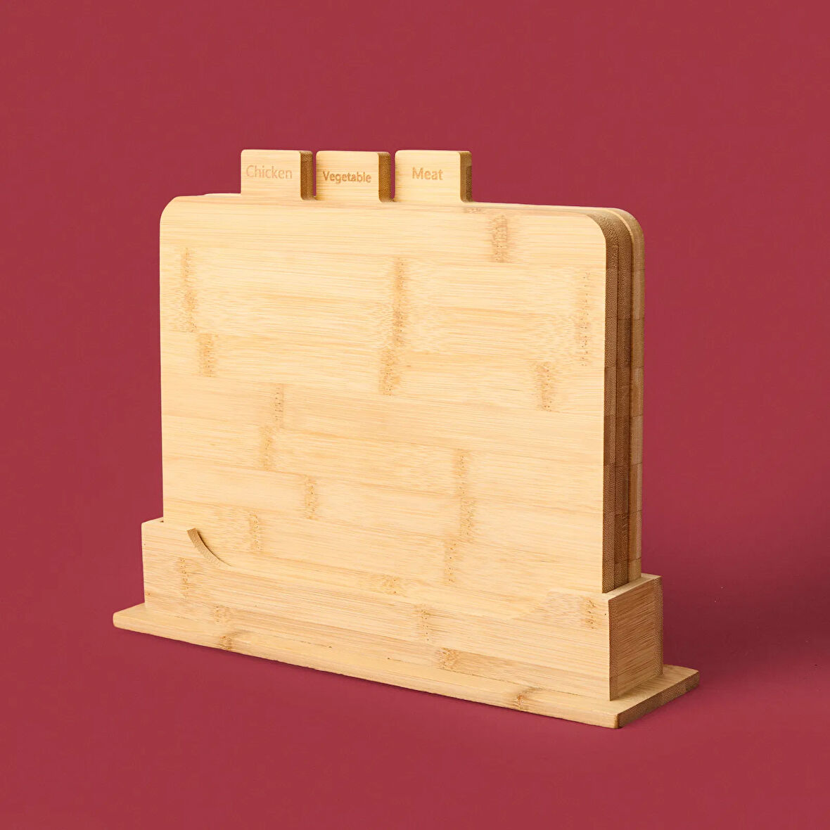 Piero 3'lü Stantlı Kesme Tahtası - Açık Kahverengi - 27 cm