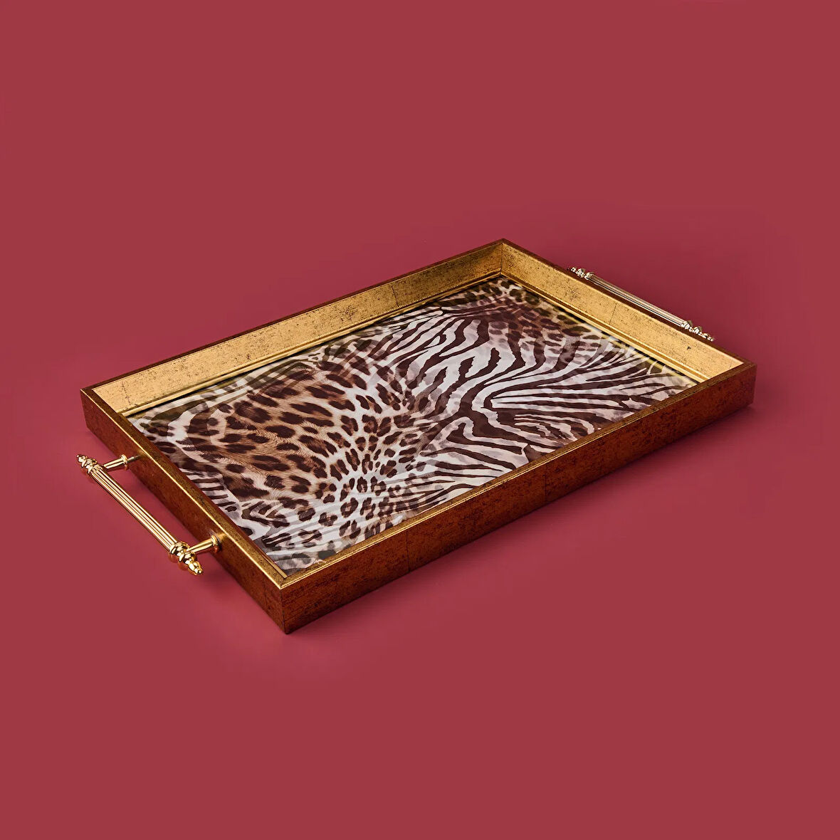 Kitchen Leopar Desenli Akrilik Tepsi - Renkli - 49 cm