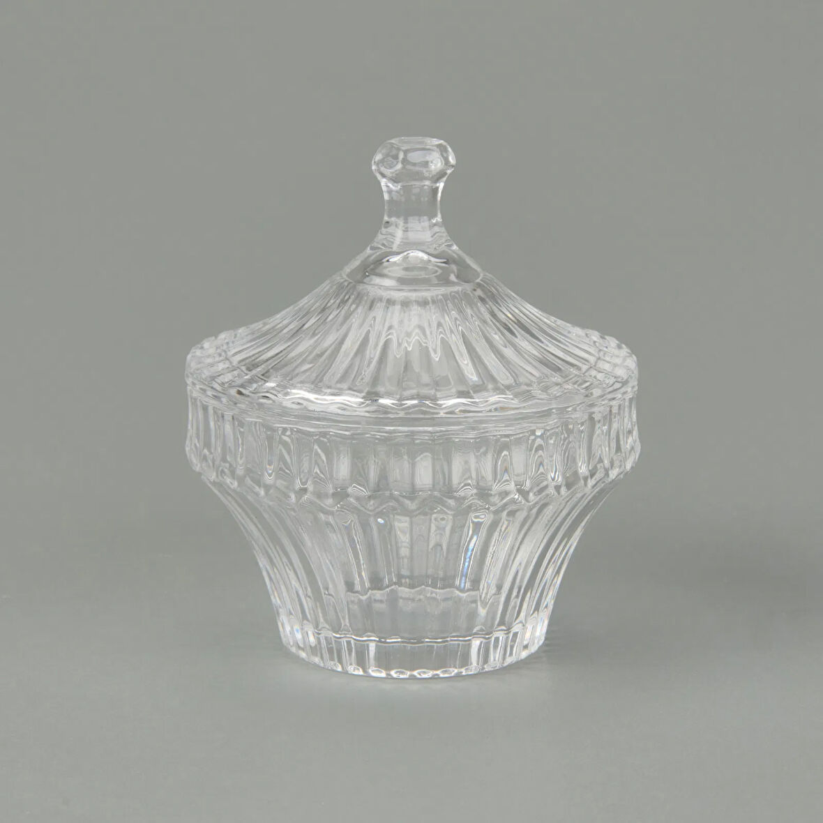 Çizgili Desen Cam Kristal Şekerlik - Şeffaf - 7 cm