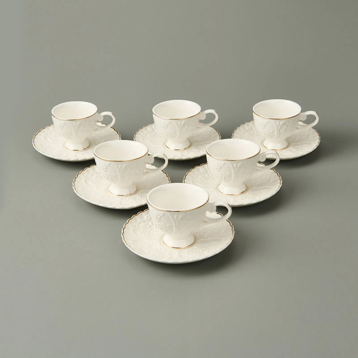 Kitchen 12 Parça Porselen Kahve Fincan Seti - Beyaz / Altın