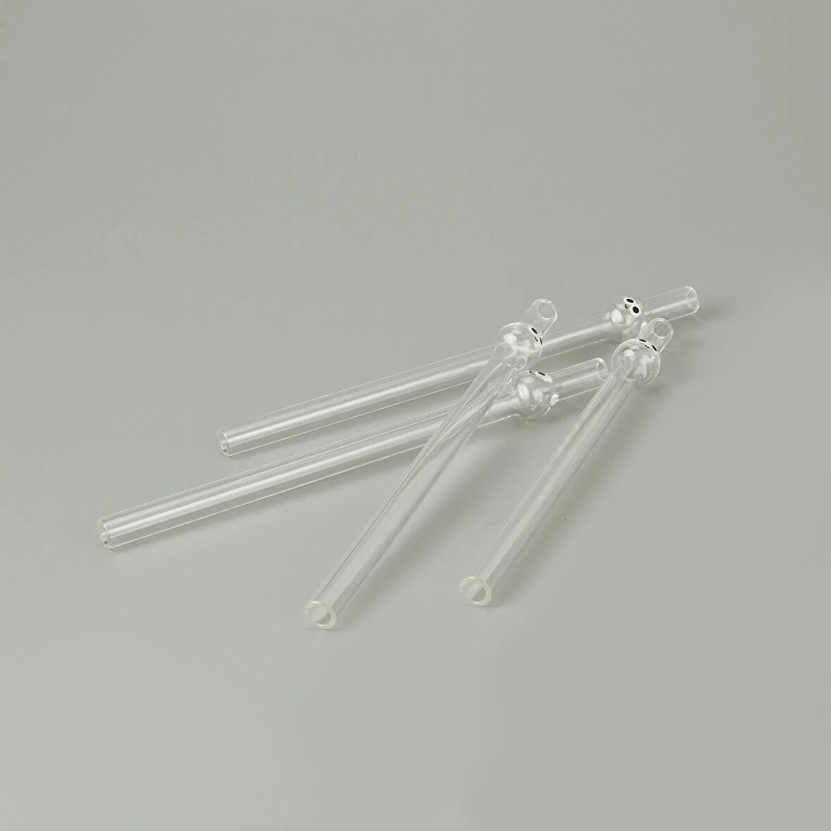 Kalın Figürlü 4'lü Cam Pipet - Şeffaf