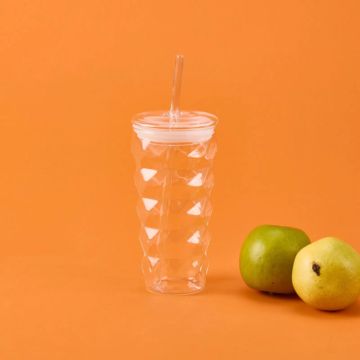 Pipetli Cam Bardak - Şeffaf - 480 ml