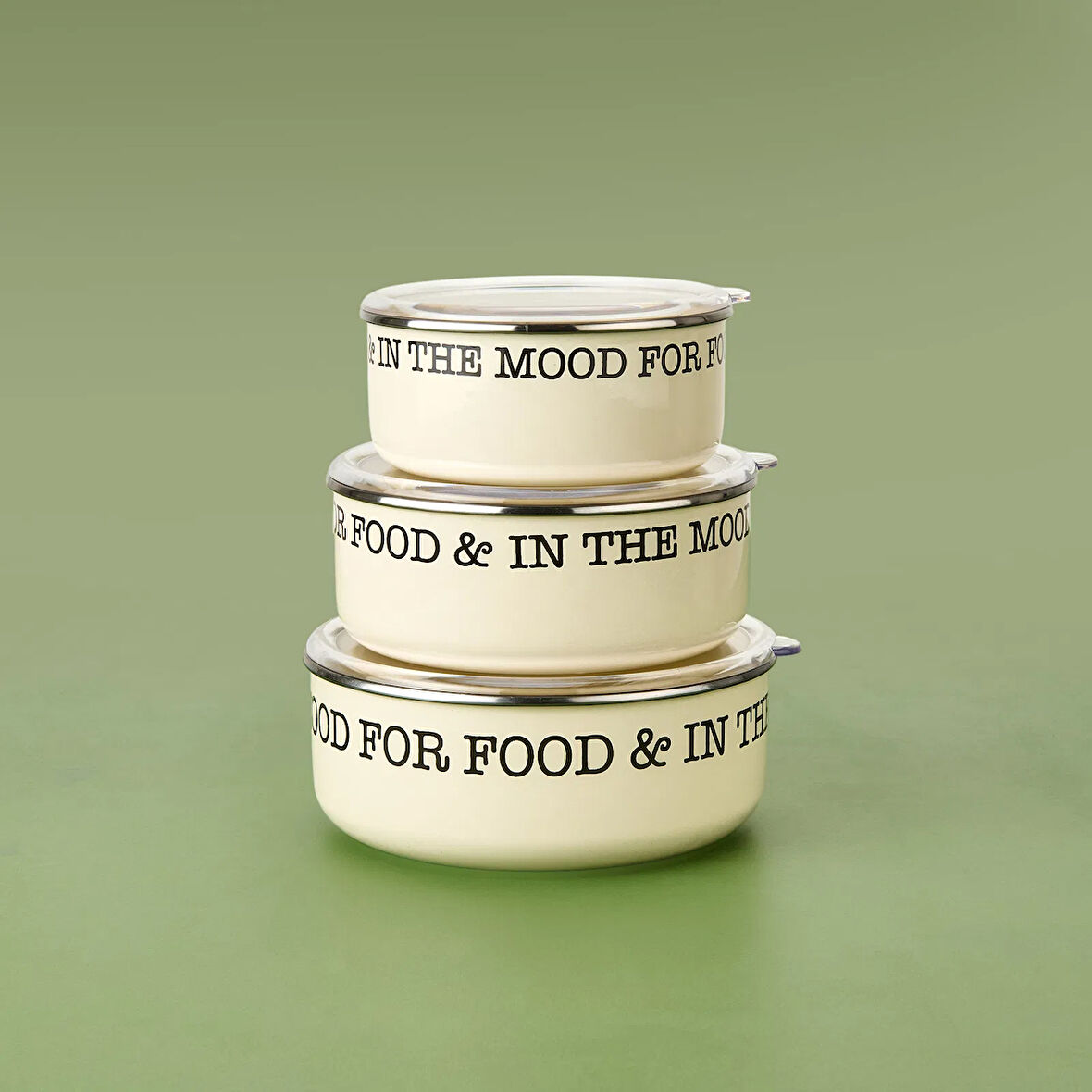 3'lü Emaye Saklama Kabı - Krem