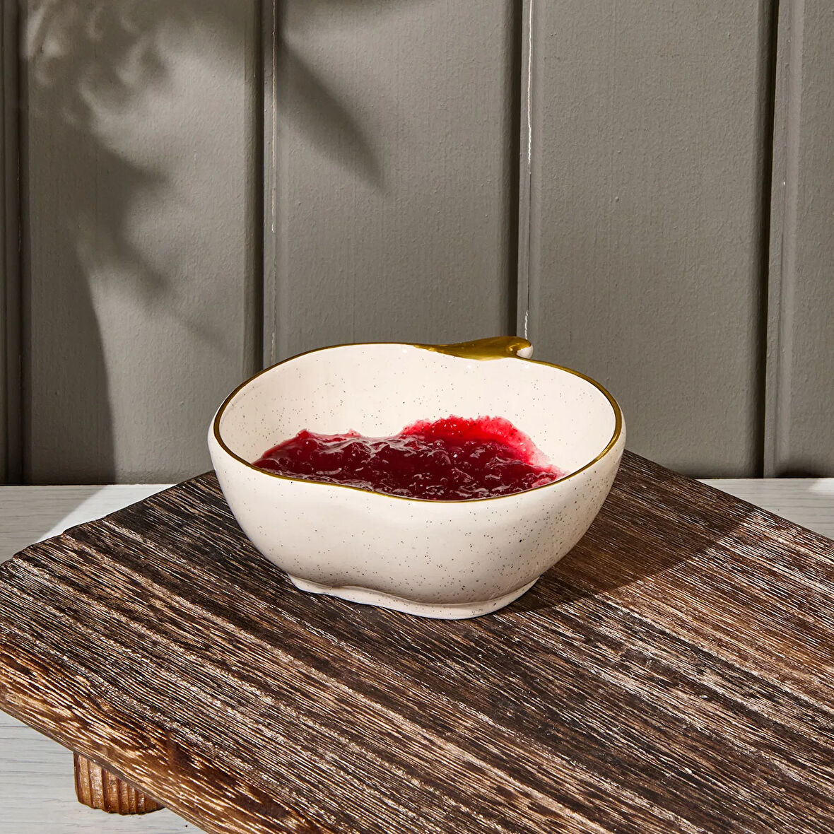 Seramik Elma Çerezlik - Krem - 10 cm