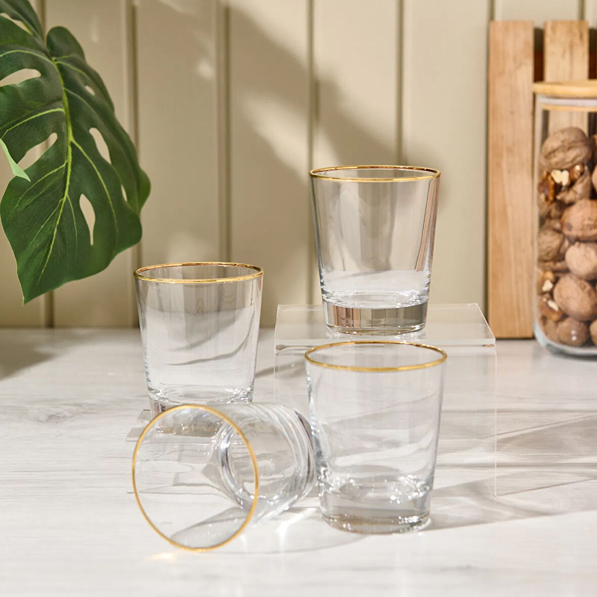 Pure Altın Yaldızlı 4'lü Su Bardağı Seti - 270 ml