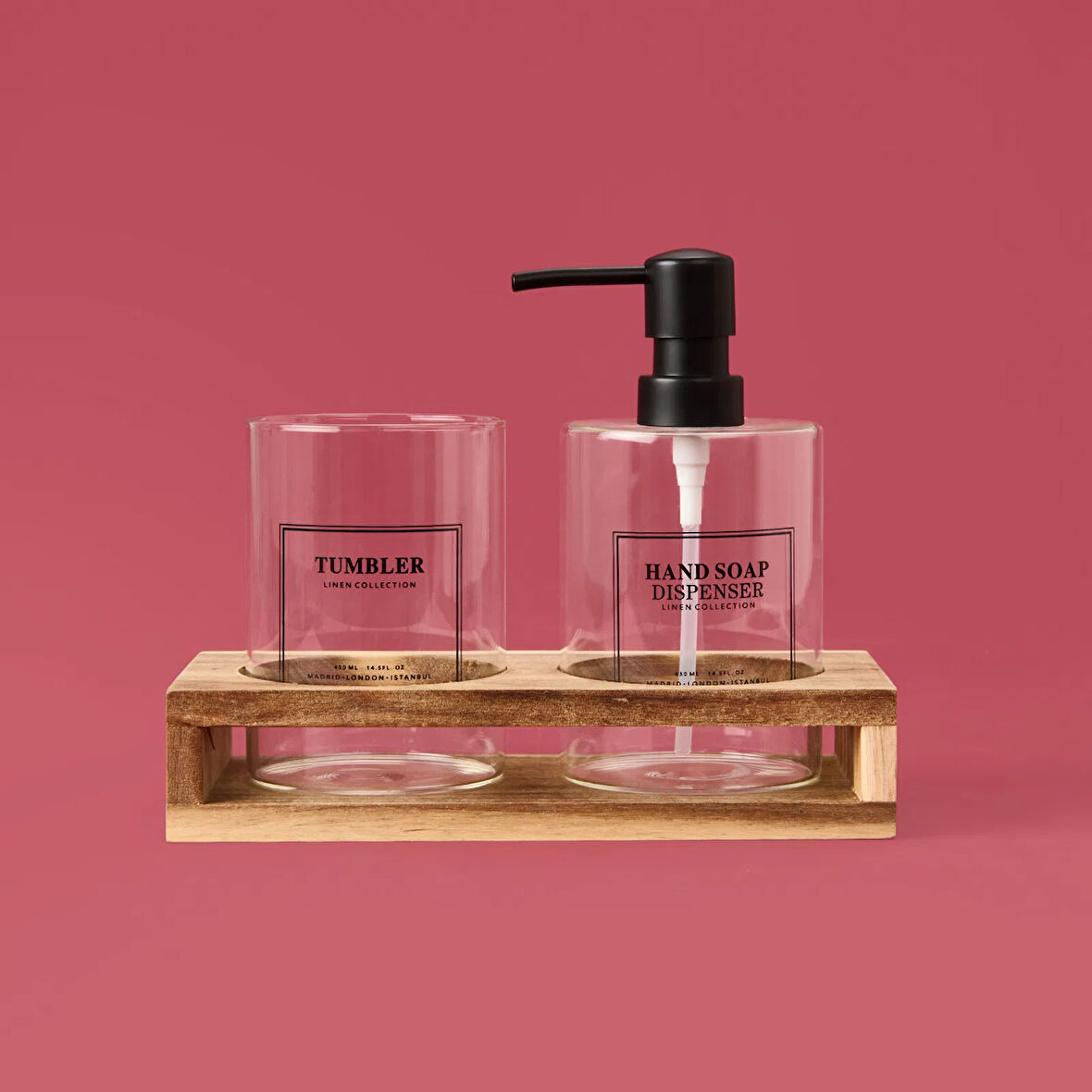 Cam 2'li Yuvarlak Sıvı Sabunluk Seti - Şeffaf / Gri / Kahverengi