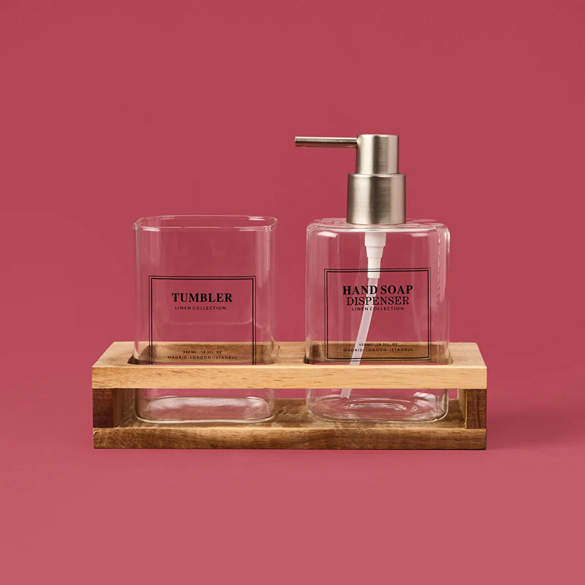 Cam 2'li Kare Sıvı Sabunluk Seti - Şeffaf / Siyah