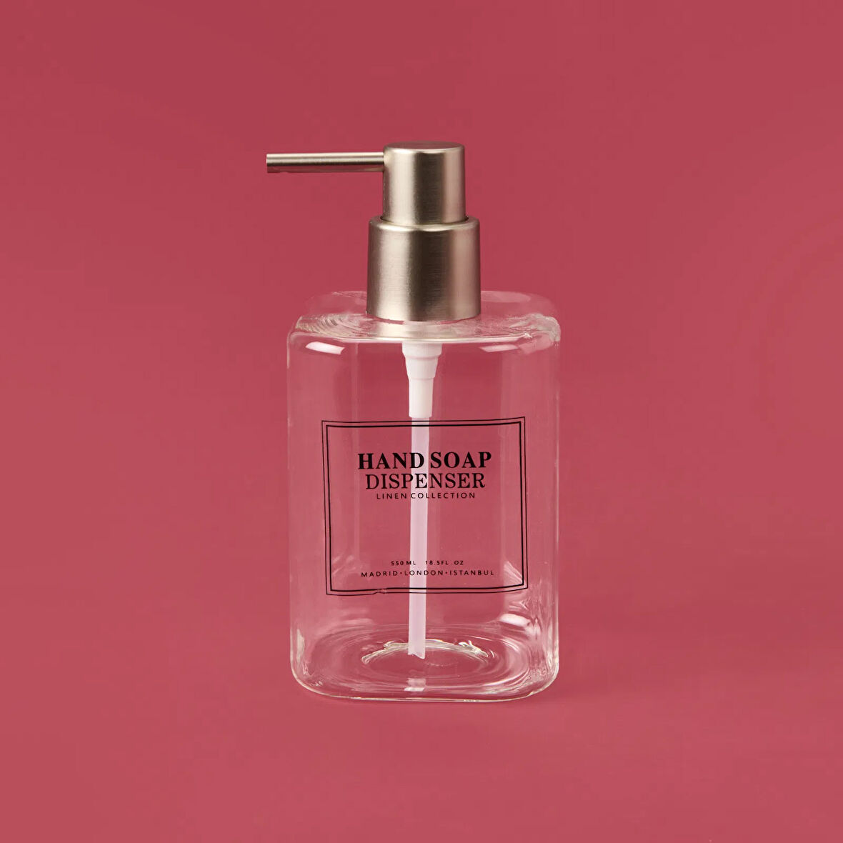 Kare Borosilikat Cam Sıvı Sabunluk - Şeffaf / Gri