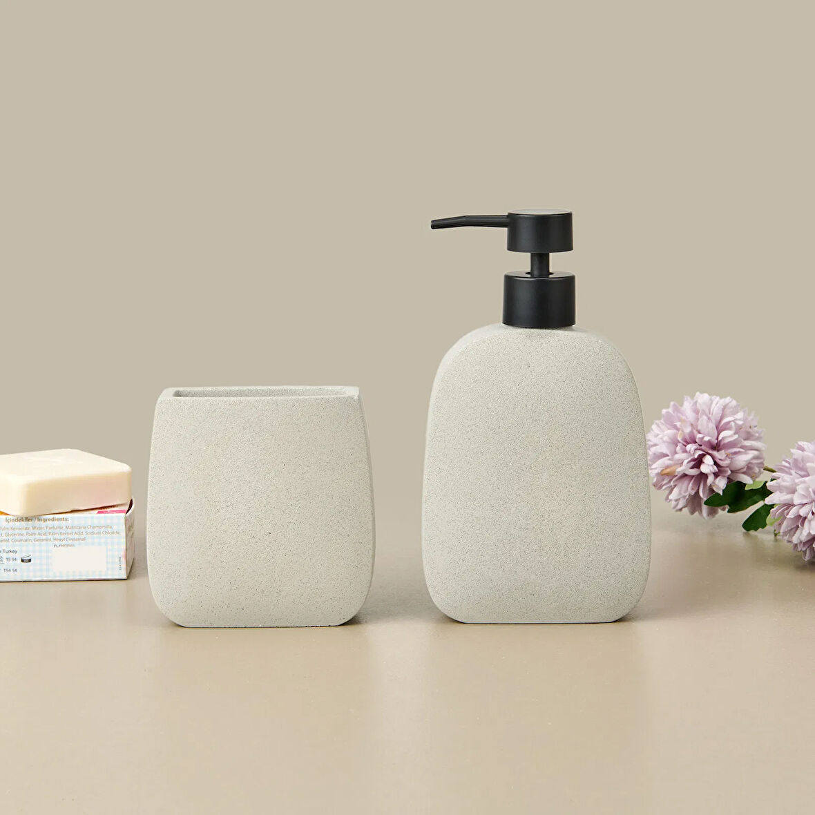 Bath Mithra 2'li Banyo Sıvı Sabunluk Seti - Gri