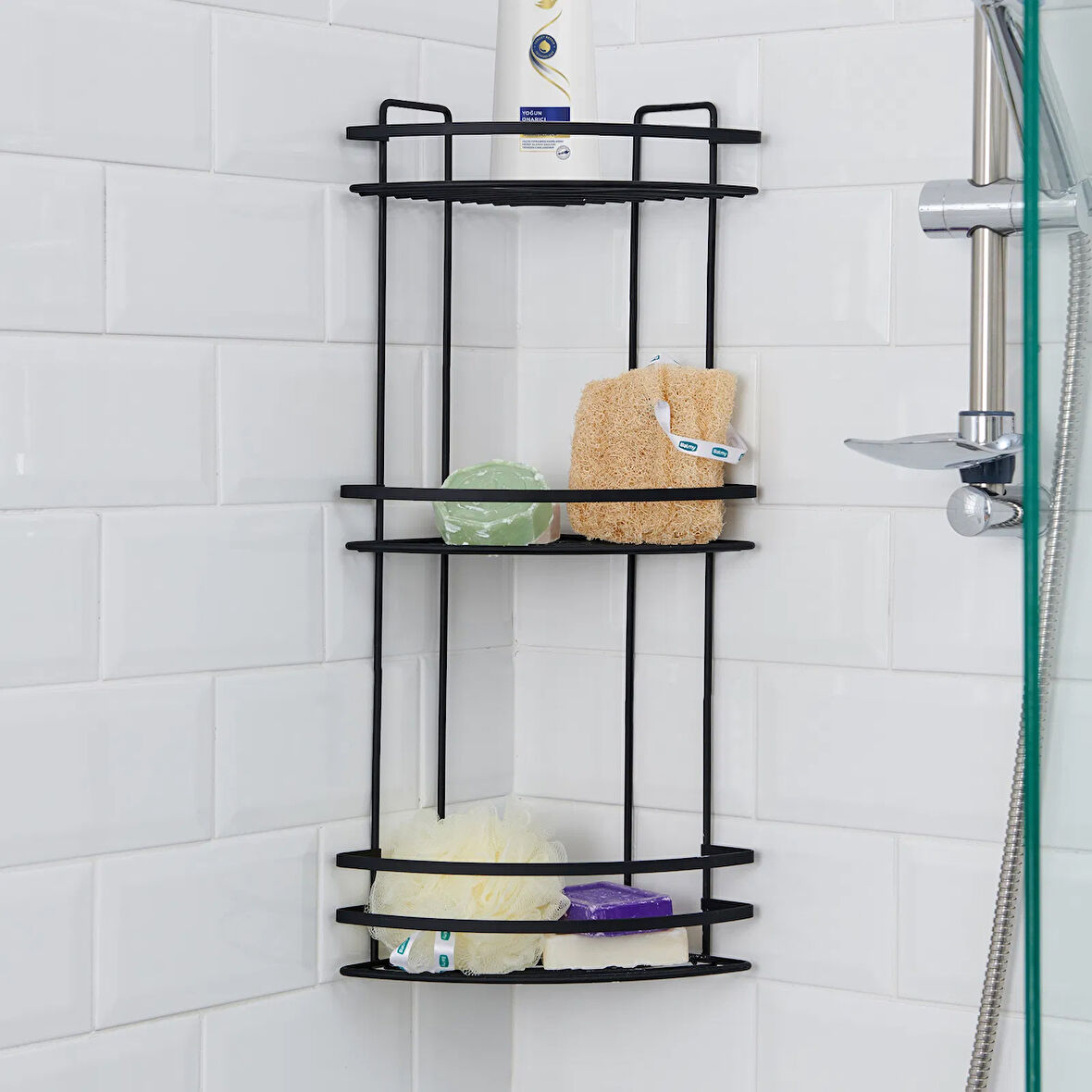 3 Katlı Lamalı Duş Rafı - Siyah