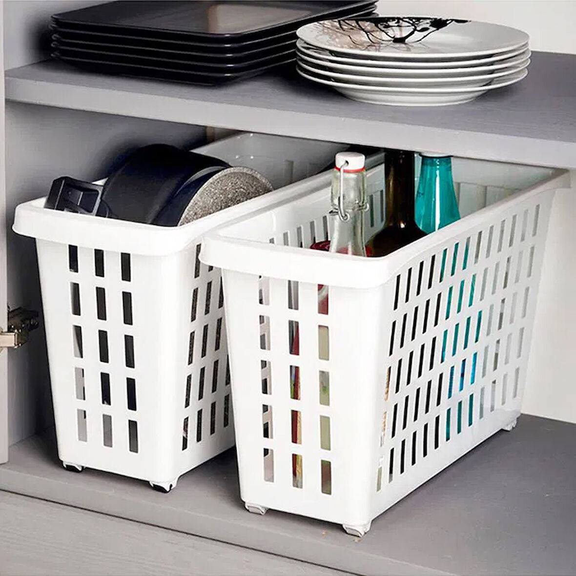 Plastik Maksi Dolap İçi Tekerlekli Düzenleyici - 13 lt