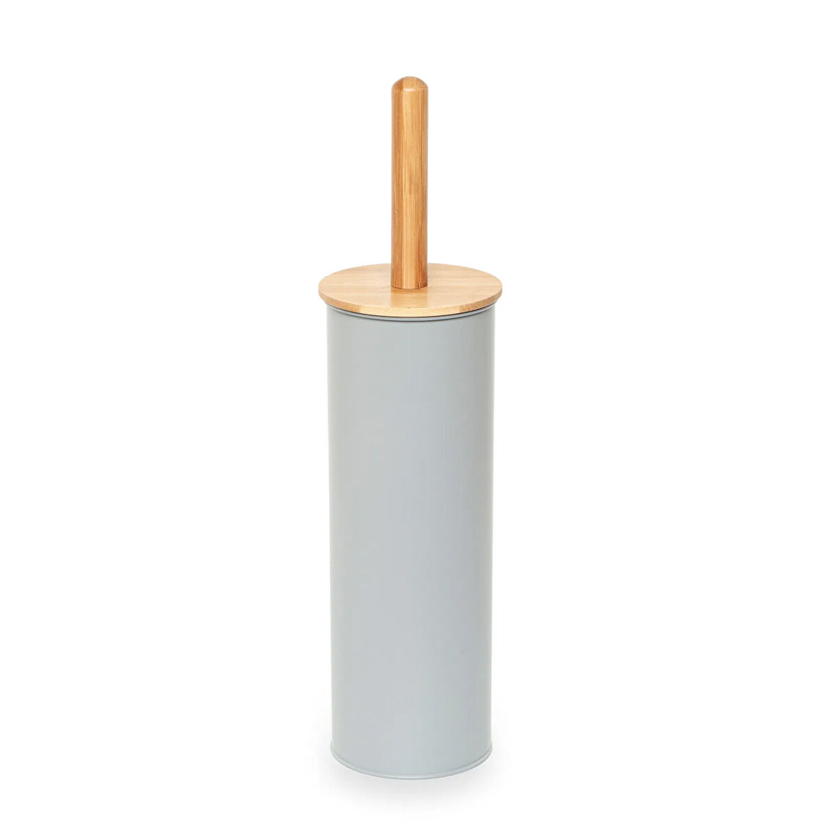 Bambu Saplı Metal Tuvalet Fırçalık - Gri