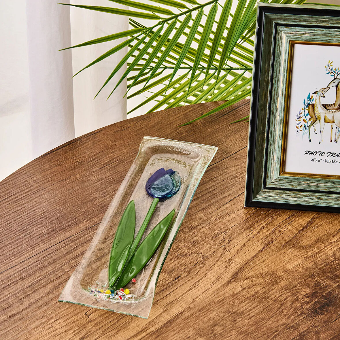 Deco Lale Cam Tabak - Mavi - 28x8 cm