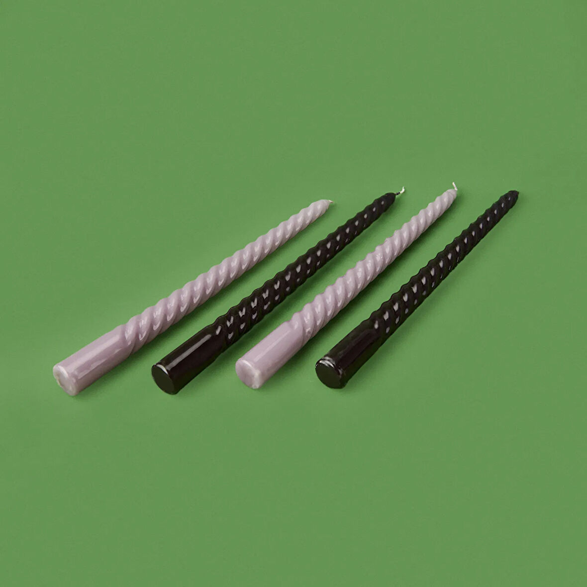 4'lü Burgulu Parlak Şamdan Mumu - Gri / Siyah - 25 cm