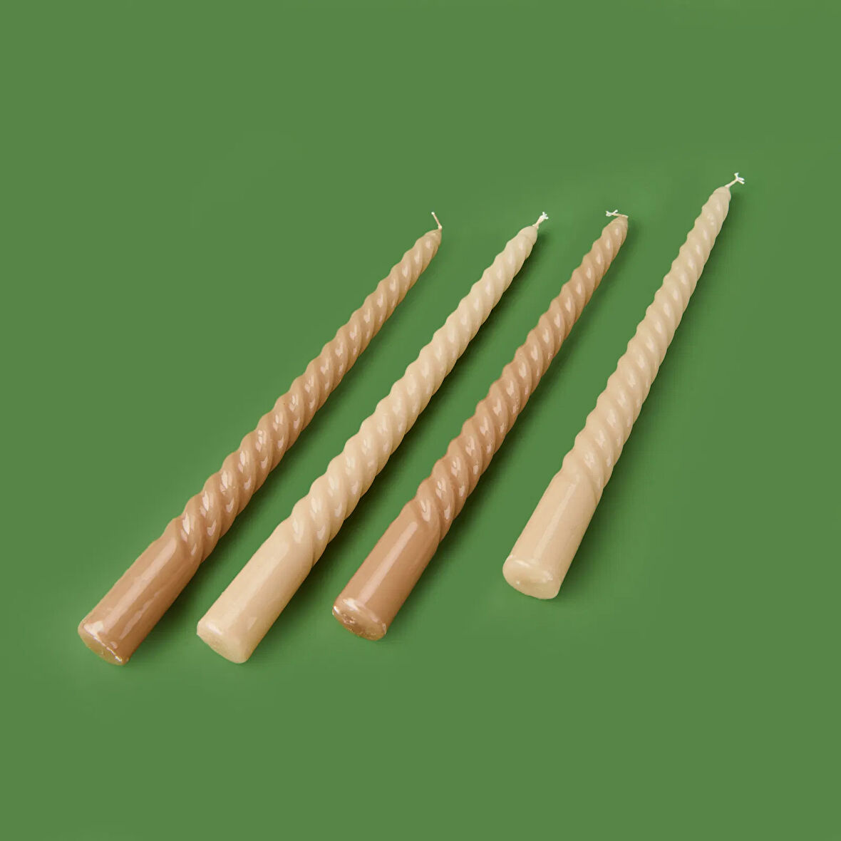 4'lü Burgulu Parlak Şamdan Mumu - Kahverengi / Bej - 25 cm