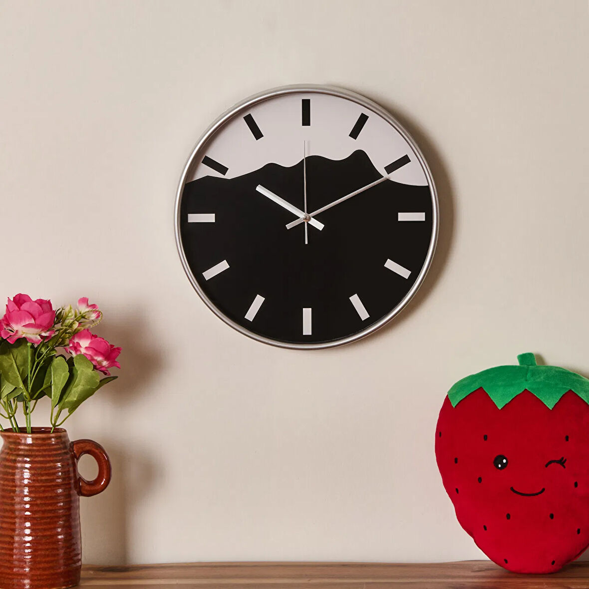 Deco Elegant Curves Duvar Saati - Gümüş - 30 cm