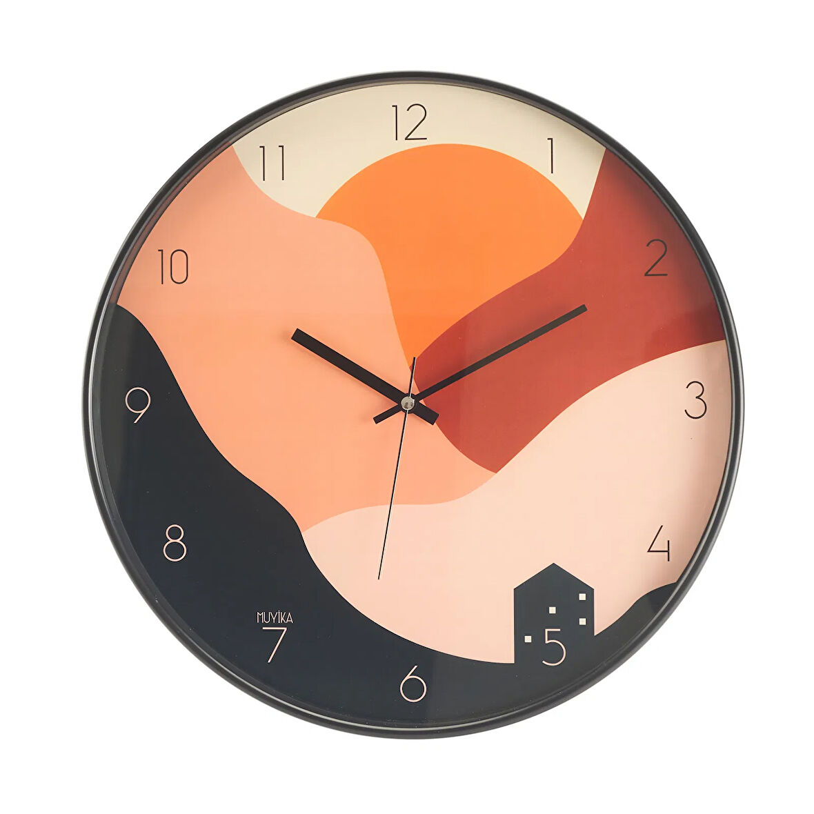 Gün Batımı Camlı Duvar Saati - Renkli - 42 cm