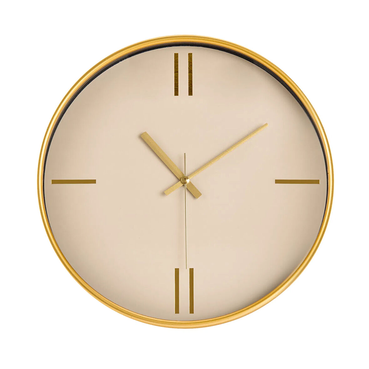 Dekoratif Krem Kadran Çizgi Rakam Duvar Saati - Altın - 29 cm