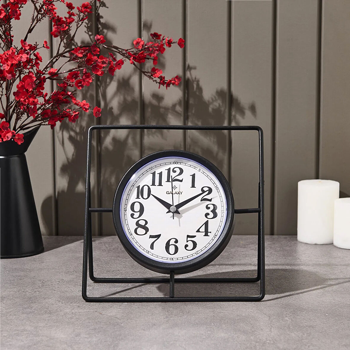 Metal Dikdörtgen Yuvarlak Masa Saati - 24 cm